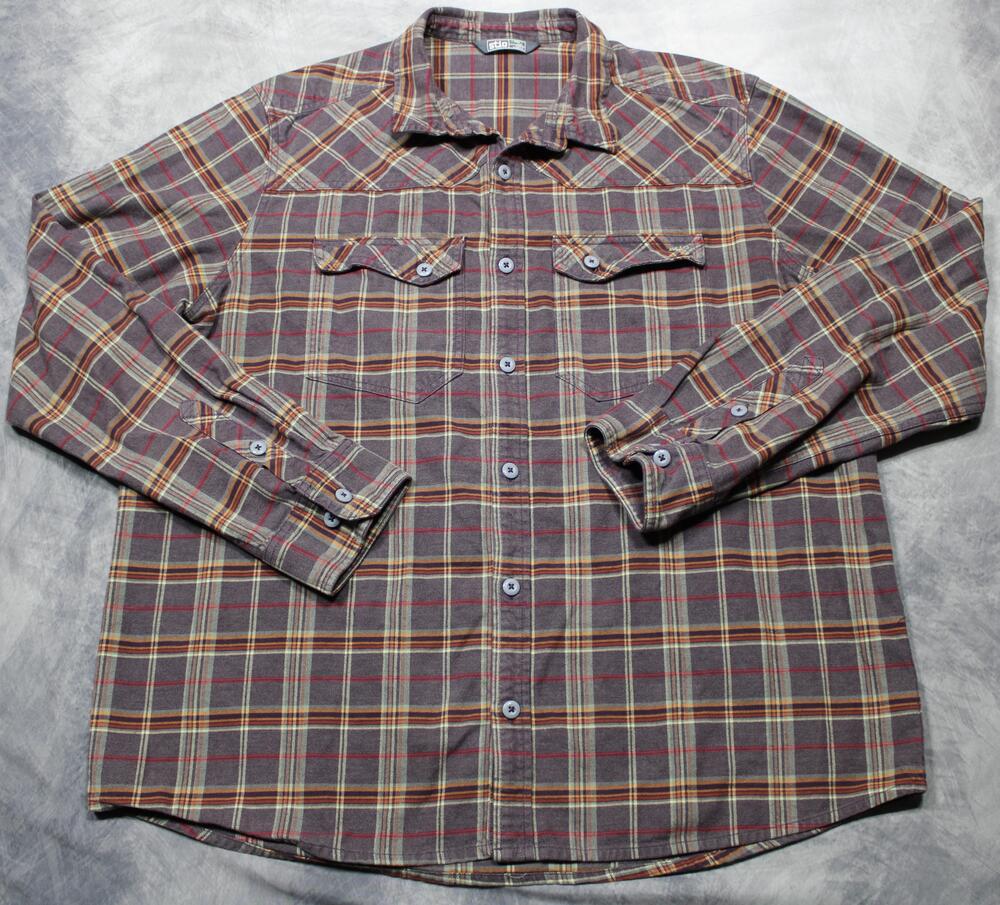 Stio Shirt Mens 2XL Purple Plaid Organic Cotton Flannel Button Front Long Sleeve